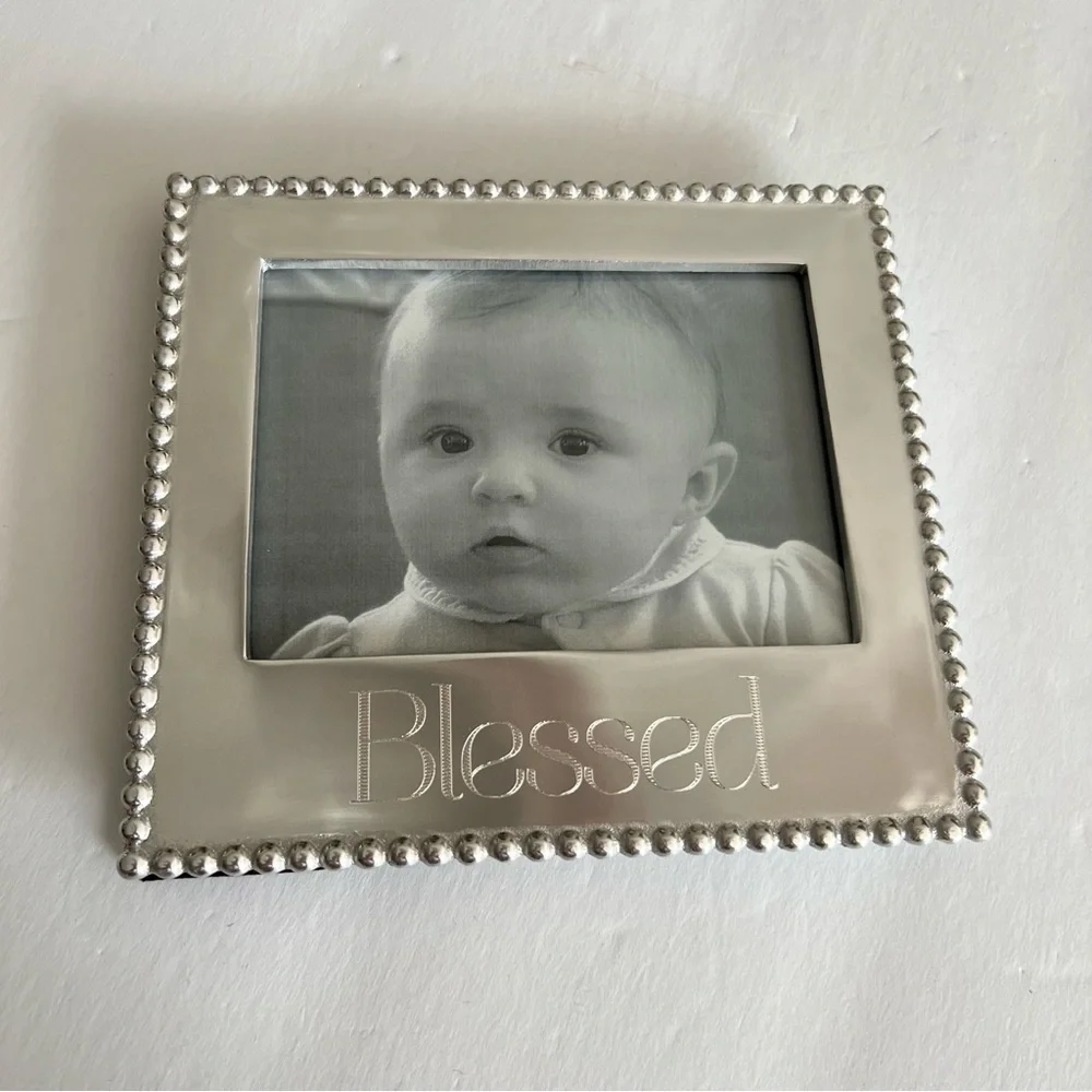 MARIPOSA SILVER BEADED PICTURE FRAME ‘BLESSED’ NWOT 8.75” x 7.75”